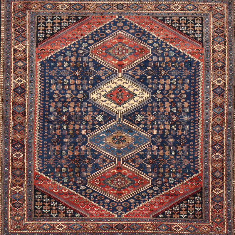 Tapis oriental brun / bleu, Carré 6 pi