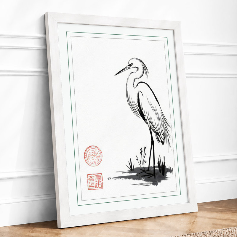 Standing Egret Japandi - Print, A3 - 42.0 x 29.7 cm, White