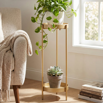 Support pour plante d'intérieur en métal à 2 niveaux pour plantes d'intérieur