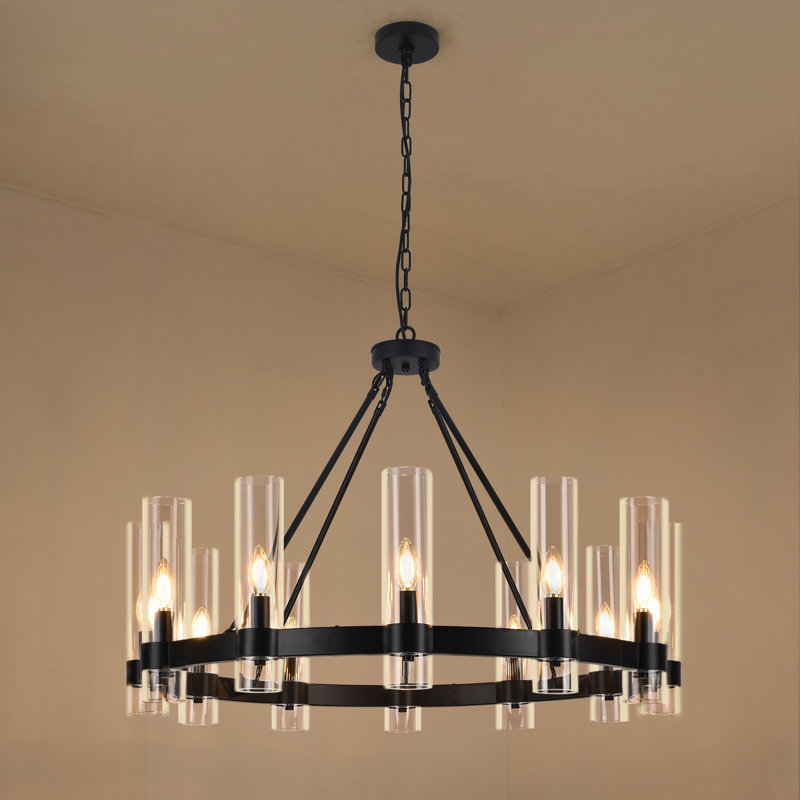 Farmhouse Wagon Wheel Chandelier, Matte Black
