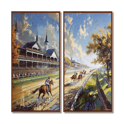 «Horse Racing Track To Victory», reproduction d'art sur toile, ensemble de 2 art mural bruns
