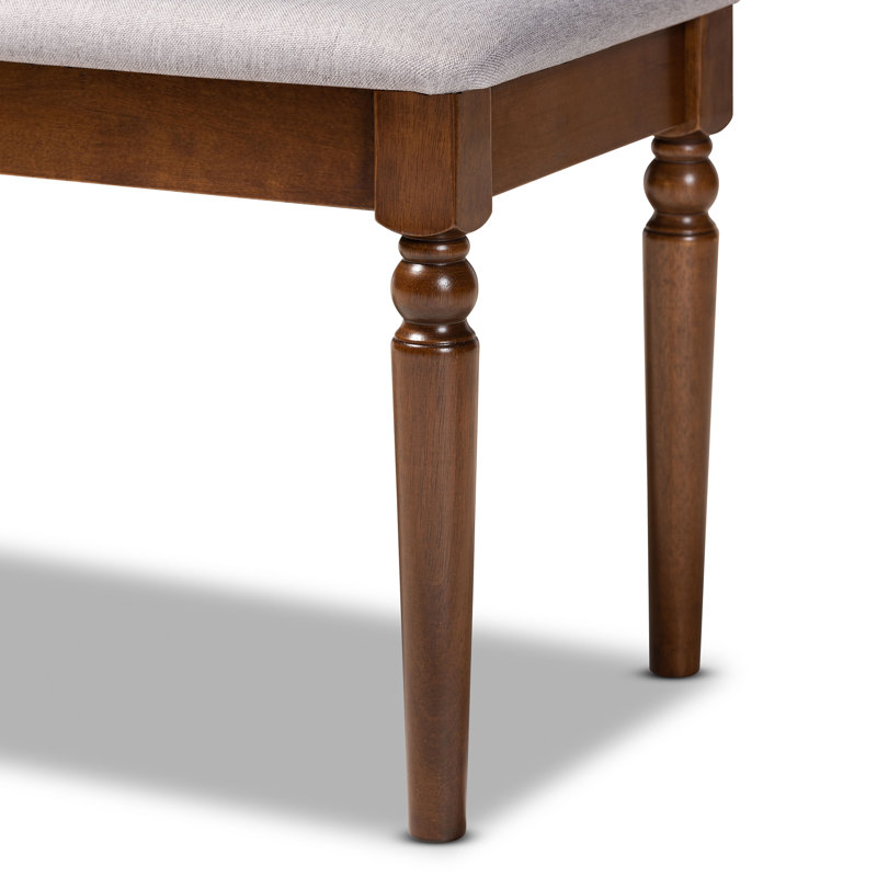 Polyester Blend Upholstered Bench, Grey, Walnut Brown