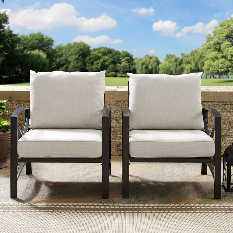 Mosier Powder Coated Steel Outdoor Lounge Chair, Oatmeal, Oil-Rubbed Bronze
