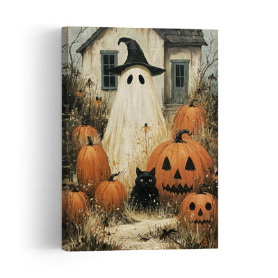 Spooky Farmhouse Halloween Rustic Vintage Contemporary Cat Autumn Architecture Wall Art Print by Melloi Art Prints - Print