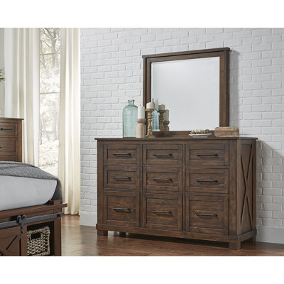 Carney 9-drawer Solid Wood Dresser with Mirror