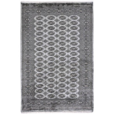 Tapis gris et bleu noué à la main de haute qualité