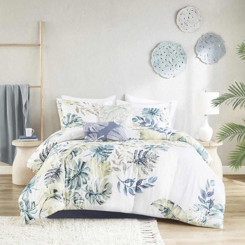 Queen Size Cotton Comforter - Tropical Plant 6 Piece Bedding Print