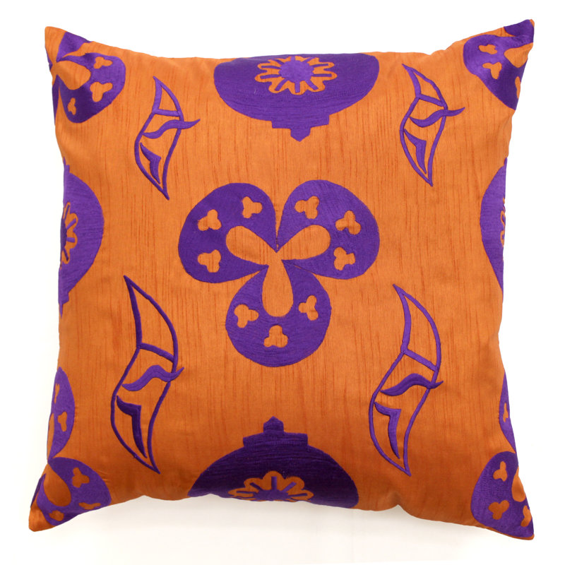 Shanghai Embroidered Throw Pillow, Tan / Purple