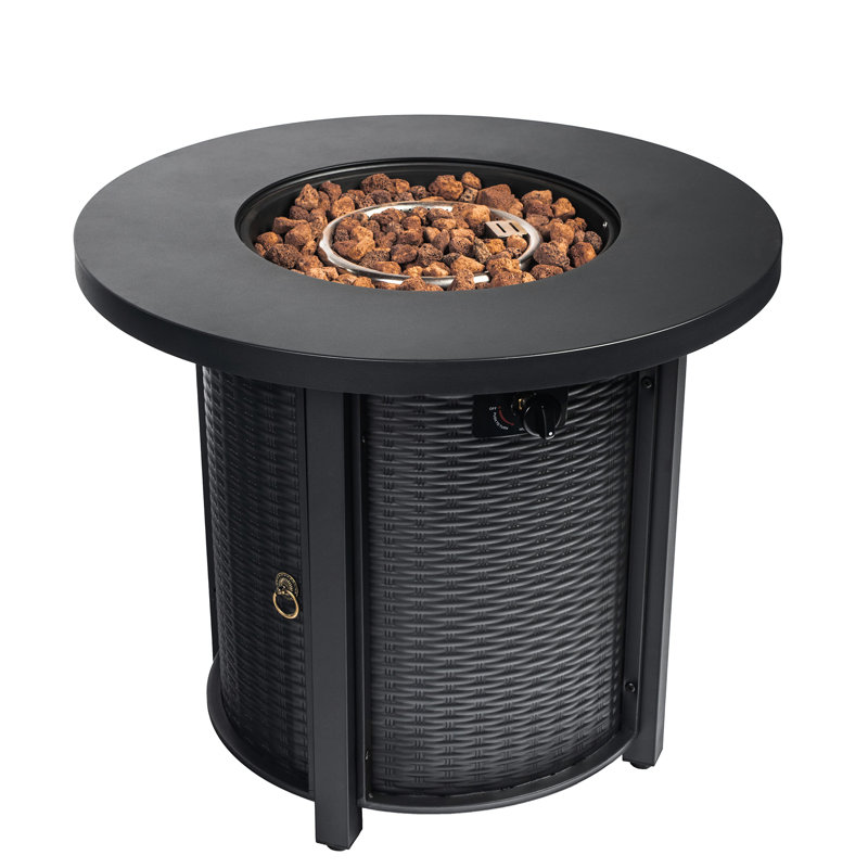 Table de foyer d'extérieur 30 pouces avec pierres, 40000 BTU, structure en acier, utilisation de jardin 40000 BTU au propane, ronde, inoxydable