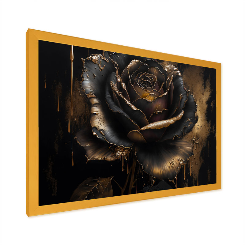 Noir et rose doré I - Art mural rose, Cadre doré simple, H 34 po x l 44 po x P 1,5 po
