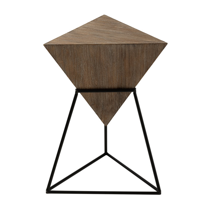 Brown Triangular MDF and Metal Geometric End Table