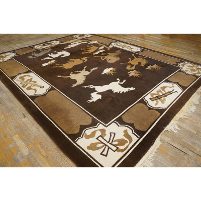 Brown Room Size Horse Pattern Antique Chinese Wool Animal Rug