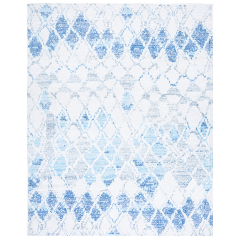 Tapis ivoire / bleu touffeté à la main Conness, Rectangle 8 pi x 10 pi