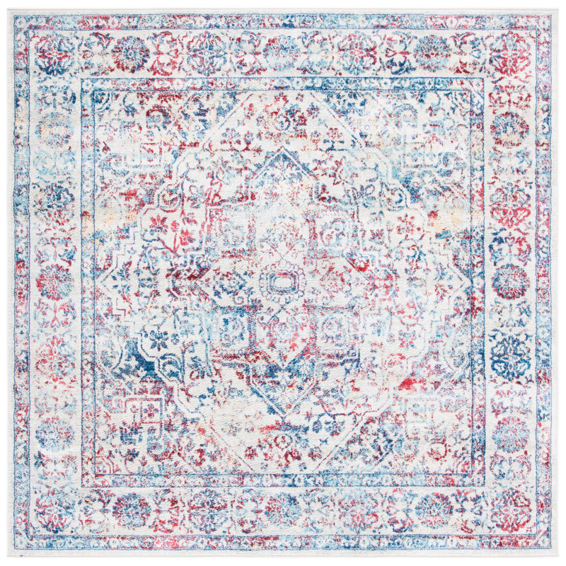 Tapis oriental gris clair / ivoire, Blue/Red, Carré 5 pi