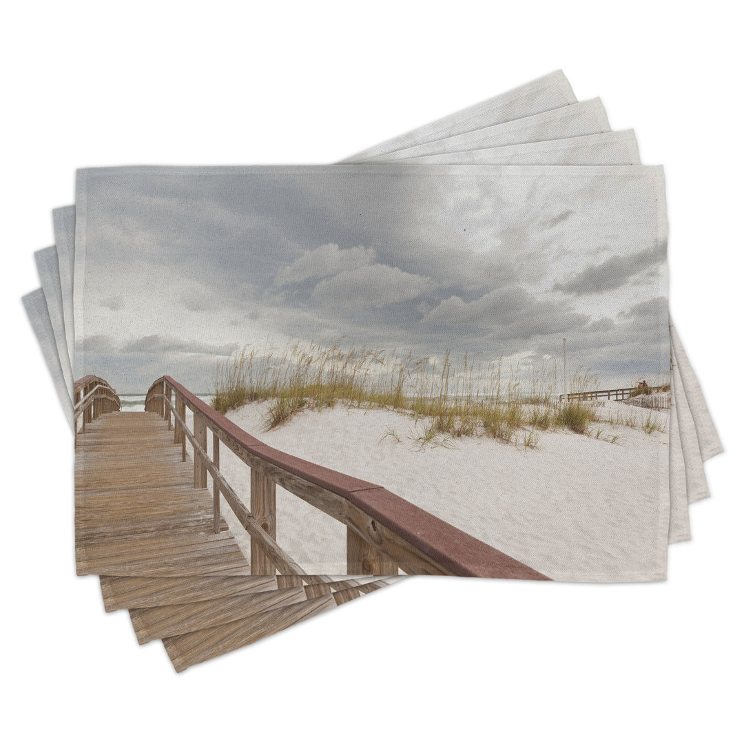 Platzdeckchen 4er-Set, Tropical Gulf Island, Grau-Creme