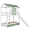 Twin over Twin House Bunk Bed with Slide & Trundle, White & Green