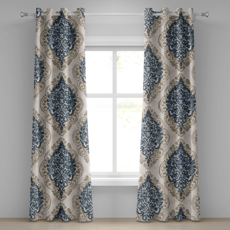 Dakota Fields Fashion Grommet Curtain Floral Geometric Motifs Art 50" x 120" Purpleblue and Dark Tan, 50" W x 72" L