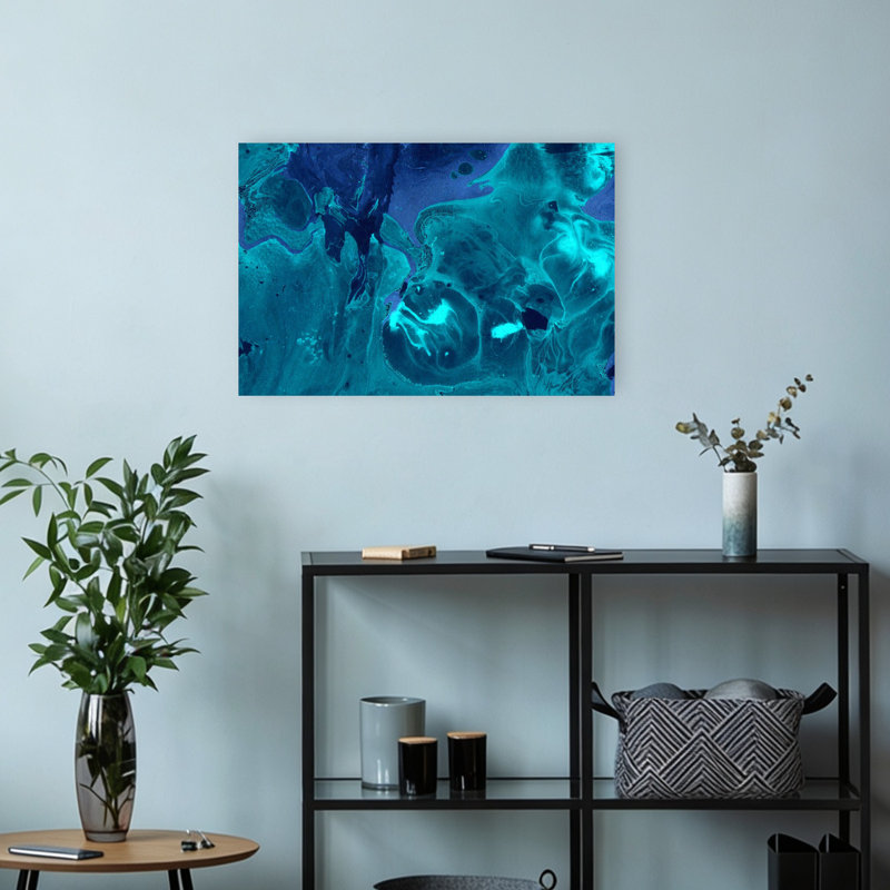 Abstrait océan tourbillonnant abstrait, art moderne océan vibrant, 12" H x 18" W