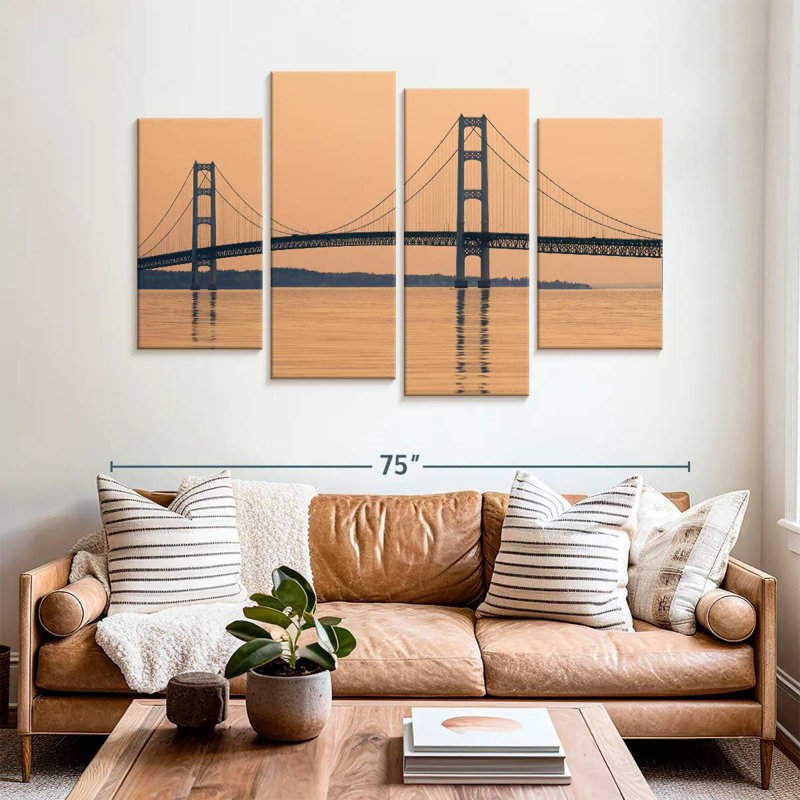 Lilie Mackinac Bridge au coucher du soleil, H 42 po x l 68 po