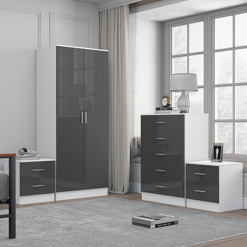 Eva Piece Bedroom Set, Grey Gloss / Matt White