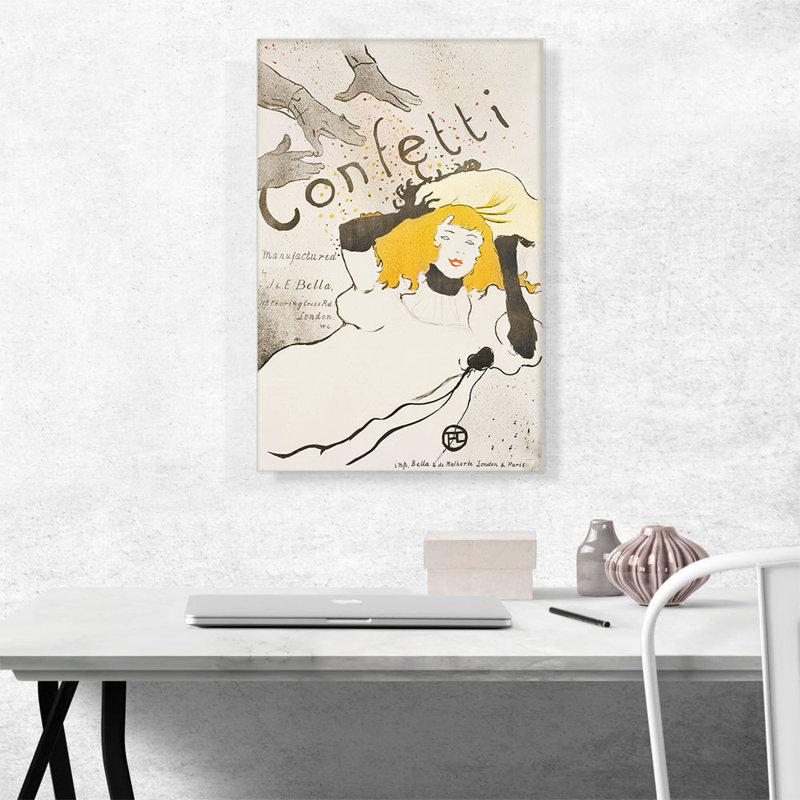 «Confetti 1894» par Henri De Toulouse-Lautrec - reproduction d'art sur toile tendue, H 26 po x l 18 po x 1,5 po