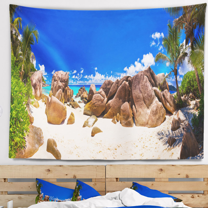Tapisserie panoramique rocky tropical beach Landscape, H 32 po x l 39 po
