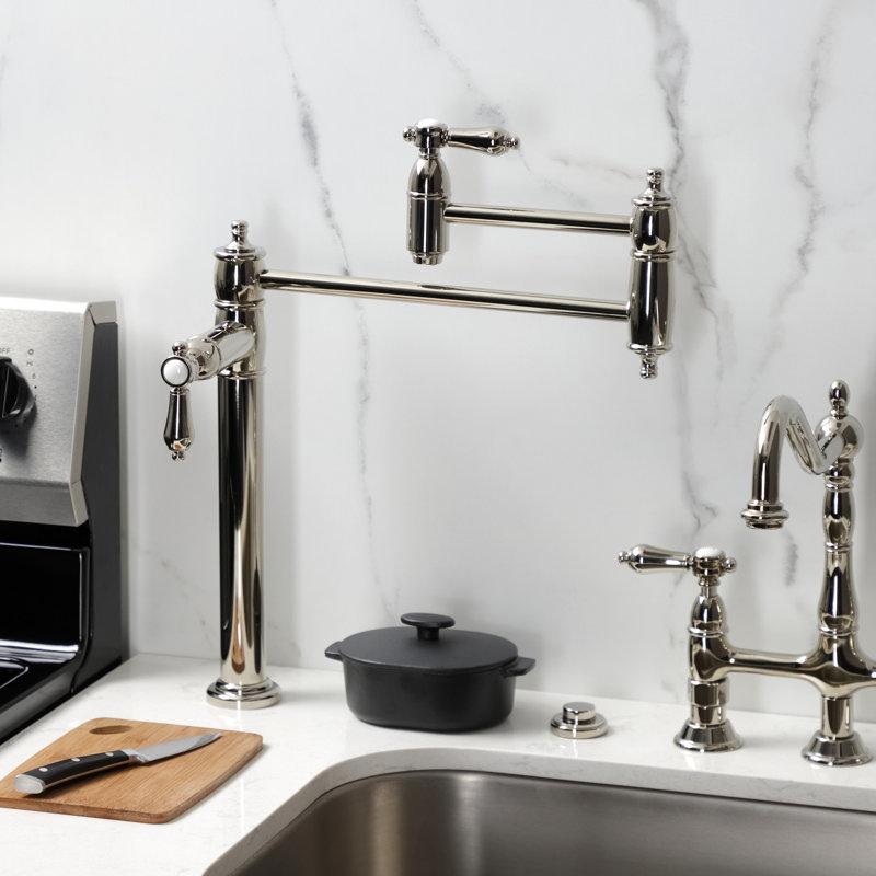 Kingston Brass Two-Handle 1-Hole Deck Mount Pot Filler Faucet, Polished Nickel
