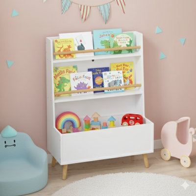 Bibliothèque pour enfants, porte-revues et livres, organisateur de matériel de lecture, armoire de rangement de jouets et organisateur (finition blanche)