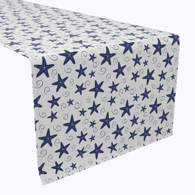 Table Runner, 100% Cotton, 16X108", Navy Starfish & Swirls