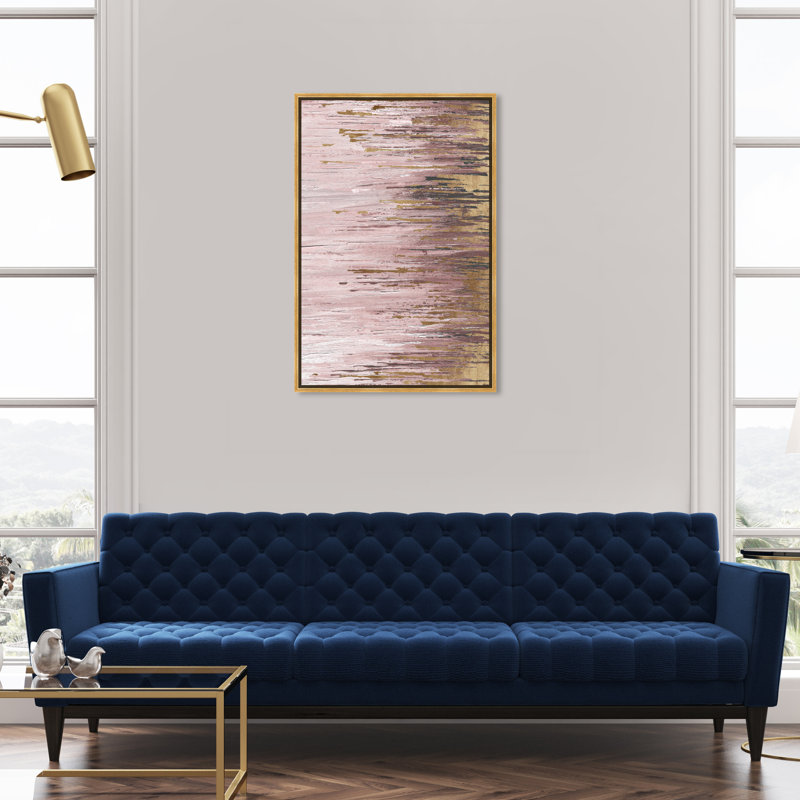 «Blush Rains Duet I», peinture sur toile, H 36 po x l 24 po, Toile encadrée d'or
