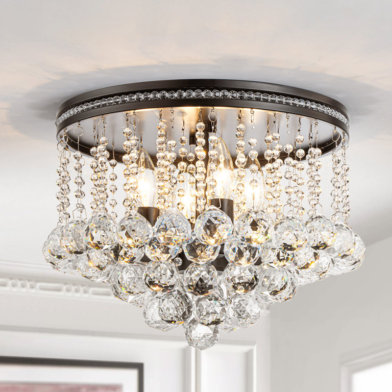  4-Light Modern Dimmable Crystal Flush Mount for Entryway