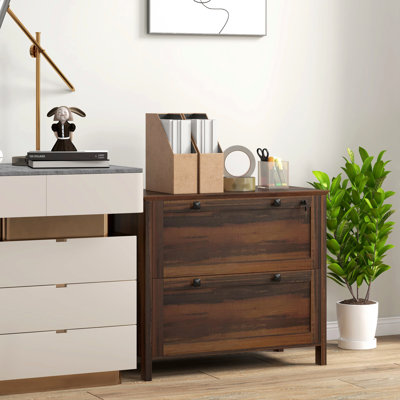 Home Office File Cabinet With Lock, Brown Style. 2 Drawers, Adjustable Hanging Bar For Letter/A4/Legal. Stylish & Functional. 31.1" L X 15.7" W 28.3" H Lock In Setup. 2 Letter, A4, Legal. Useful.