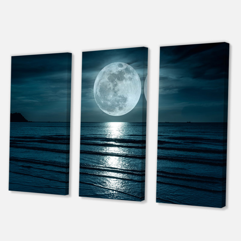 " Super Moon Over The Sea I " 3 - Pieces