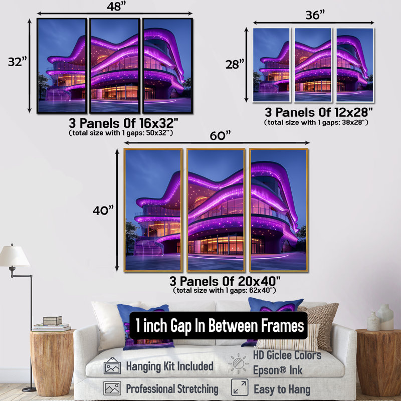 «Neon Lights», ensemble d'art mural, H 28 po x l 36 po x P 1 po, Toile avec cadre flottant noir