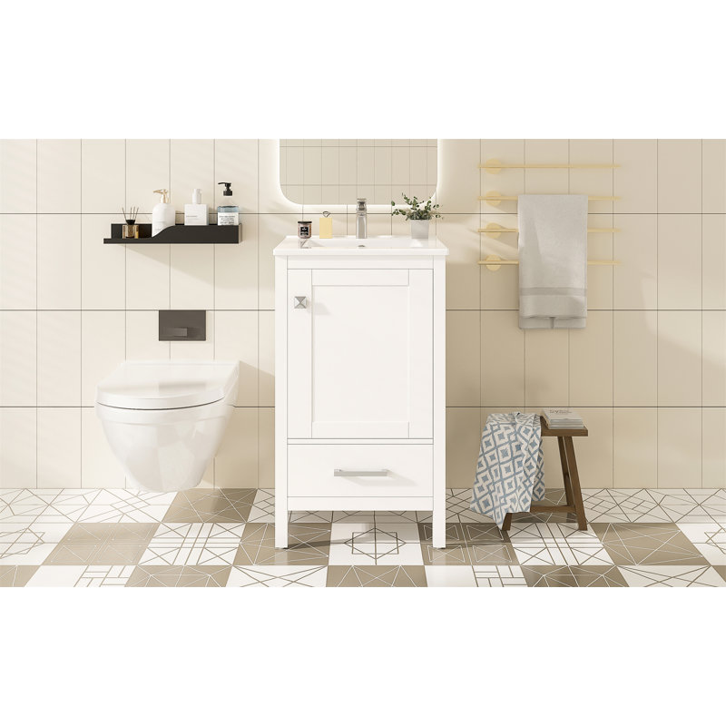 Meuble-lavabo moderne de 20 pouces avec lavabo en céramique, Blanc