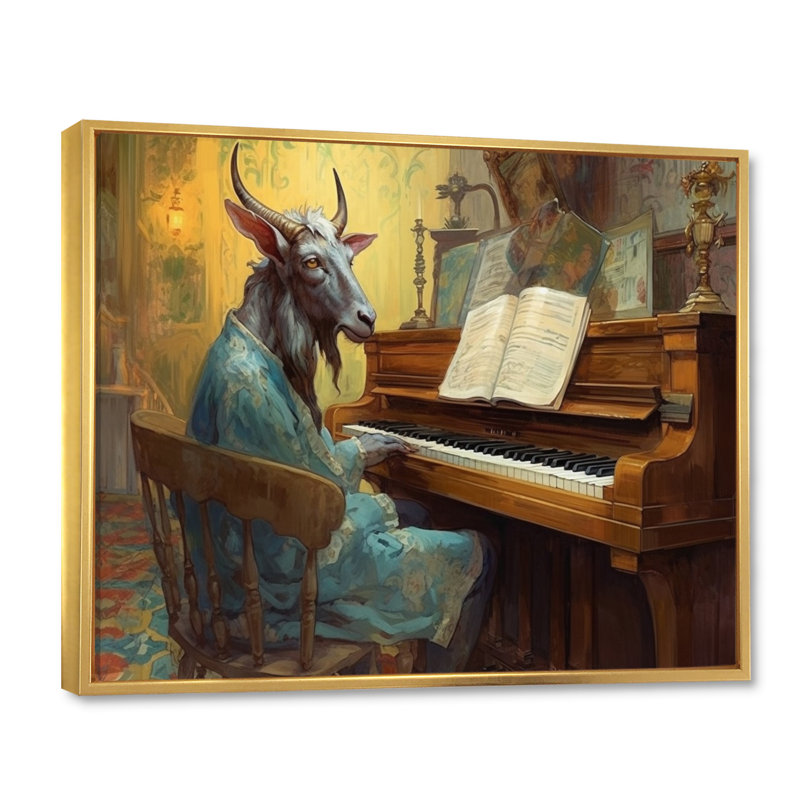 Chèvre jouant de la musique I - Impression, Cadre flottant doré, 30" H x 40" W