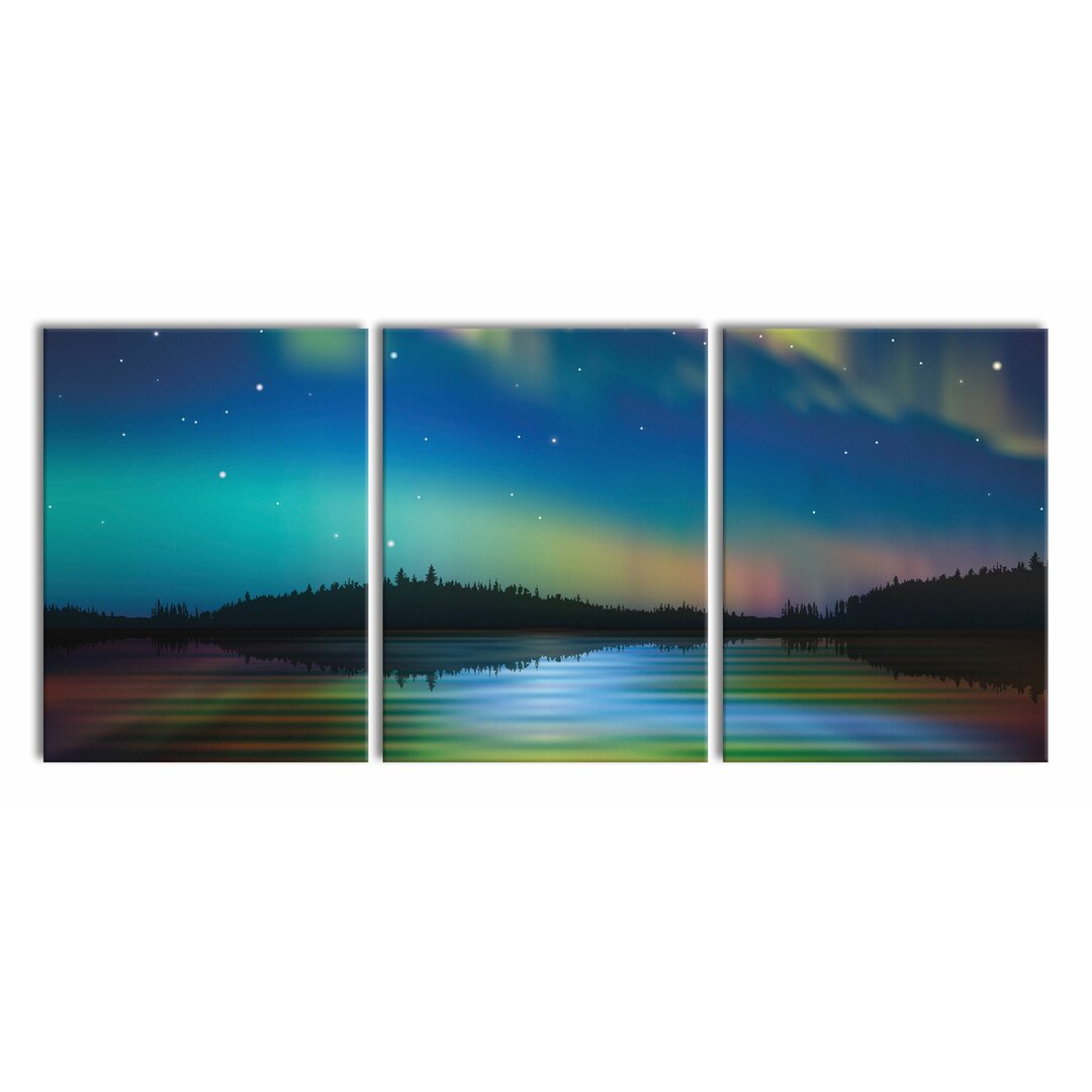 3-tlg. Leinwandbilder-Set Aurora Borealis in Alaska