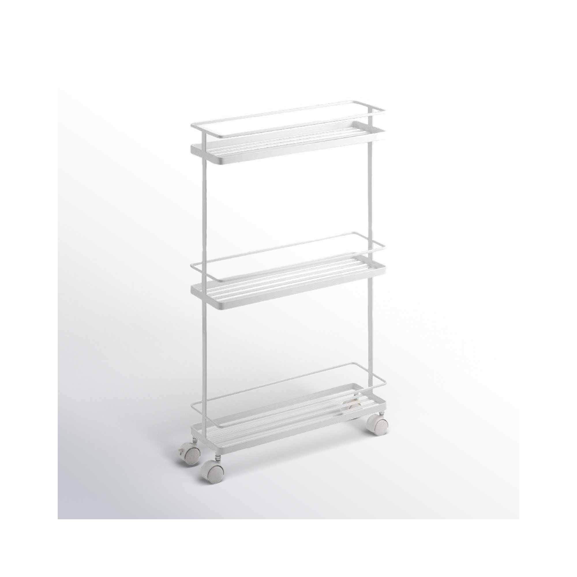 Tower Yamazaki Home Rolling Kitchen Island Metal Storage Cart, Portable Organizer Shelves, White
