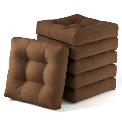 Set of 6 21'' x 21'' Chair Seat Cushion Pads Patio Brown