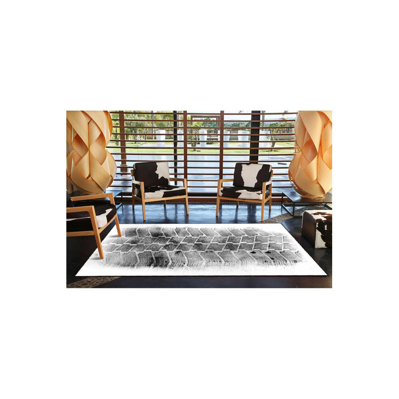 Tapis décoratif moderne à motif de traces de pneus lavable à la machine, Carré 3 pi 3 po 