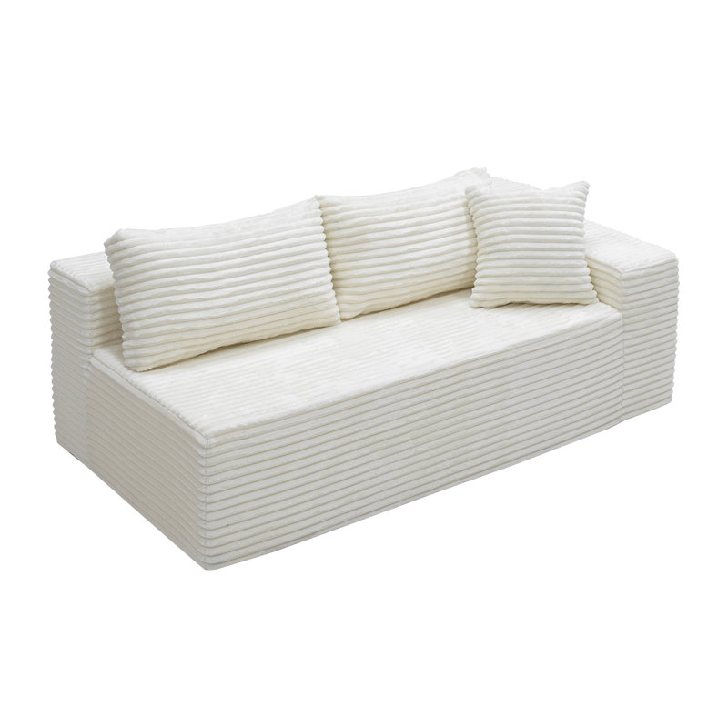 Causeuse droite Koli, canapé modulaire à compression Compenont, velours côtelé noir, Blanc