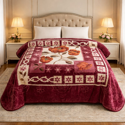 Ultra-Soft Korean-Style Blanket – 8 lb. Mink Plush, Queen Size, Floral Design