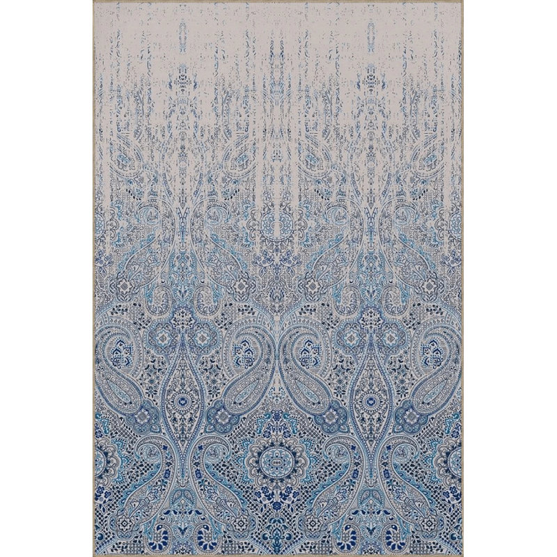Blue Themed Abstract Suzani Motif Patterned Modern Decorative Carpet, Rectangle 3'4" x 5'