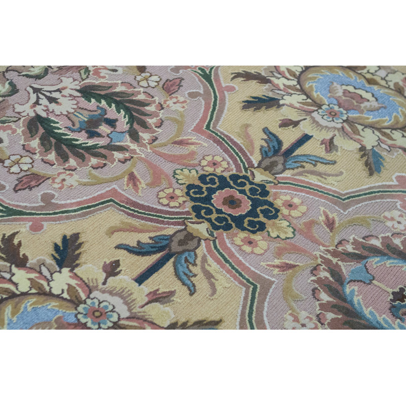 Hand-Knotted High-Quality Gold and Green Area Rug