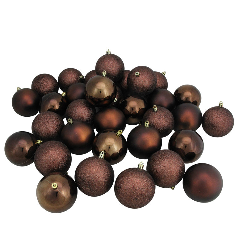 Ornements en forme de boule de Noël incassable 32 ct à 4 finitions, Brun