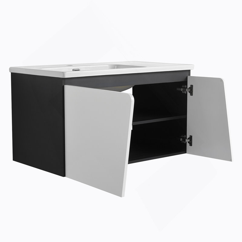 Meuble-lavabo mural flottant 36 po avec lavabo en céramique et porte d'armoire à fermeture en douceur 36 po, 36"