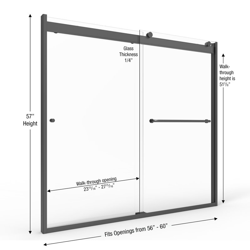 Rotolo 60'' - W x 57'' H Bypass Door Semi-Frameless Tub Door with, Clear