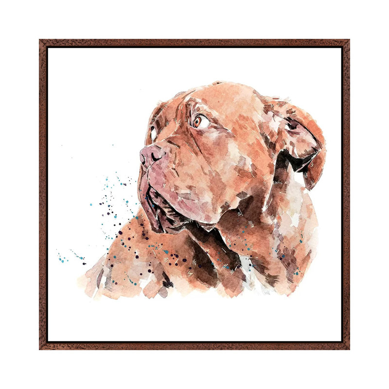 Dogue De Bordeaux I - Painting on Canvas, 45.72 cm H x 45.72 cm W, Classic Brown Wood Framed
