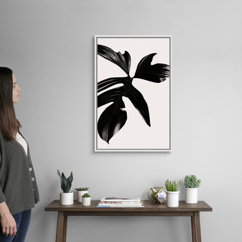 «Black Leaf», art mural sur toile, Toile avec cadre blanc, H 32 po x l 22 po