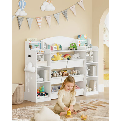 Kids Bookshelf, Toy Storage Organizer, Toy Shelf with 8 Storage Bins, 4-Tier Toddler Bookshelf